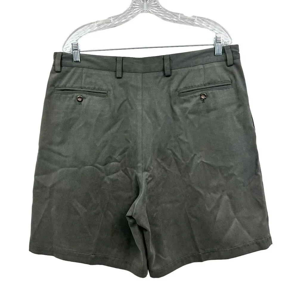 Cezani Mens Chino Shorts Stretch Pleated Slash Pockets Green Size W36*